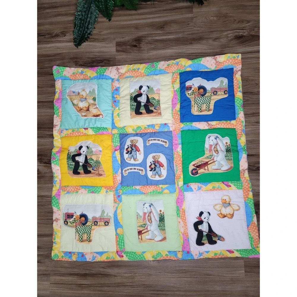 Custom Quilted Reversible Baby Blanket Farm Animals